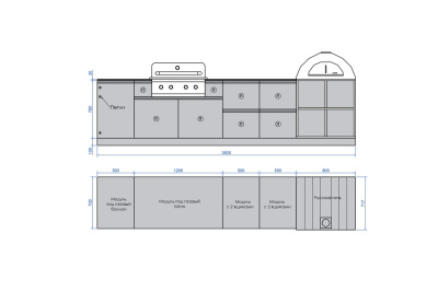 Кухня Astov BBQ № 19 (ширина 3500 мм)(готовое решение)
