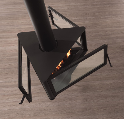 Дровяной камин ROCAL Born центральный в черном цвете стальной