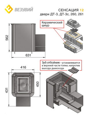  Чугунная банная печь Везувий Сенсация Антрацит 12 (220)