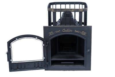  Чугунная банная печь НМК "Сибирь-24". Каминная дверца "Сибирь" 545х545 (сетка)