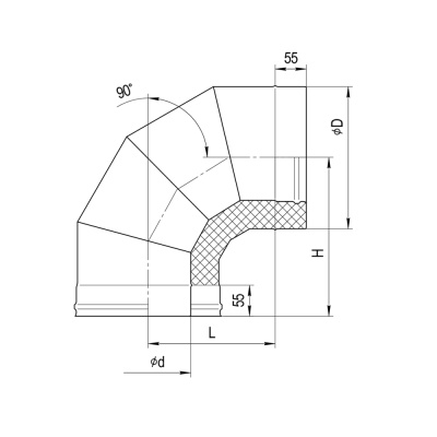 Сэндвич-колено Феррум 90 град. (430/0,8 + нерж) диам.200х280