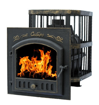  Чугунная банная печь НМК "Сибирь-24". Каминная дверца "Сибирь" 545х545 (сетка)