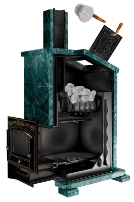  Премиальная банная печь "Сибирь-40"(дверка 545х545), в облицовке "Президент" змеевик