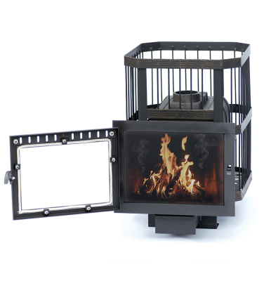  Чугунная банная печь НМК "Сибирь-20". Панорамная дверца (сетка)