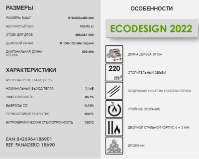  PANADERO Печь-камин SAPHIR
