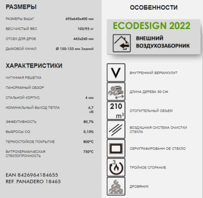  PANADERO Печь-камин Borneo S