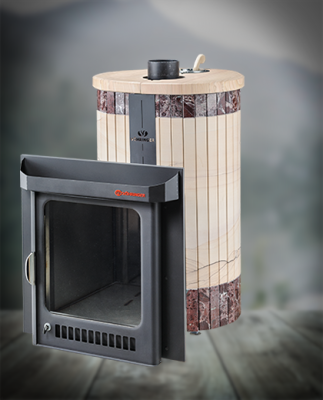  Банная печь Фёрингер Ламель Оптима ("Окаменевшее дерево" перенесённый рисунок+Россо Леванте)