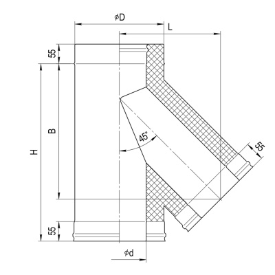 Сэндвич-тройник Феррум 90 град. (430/0,8 + нерж) диам.130х200