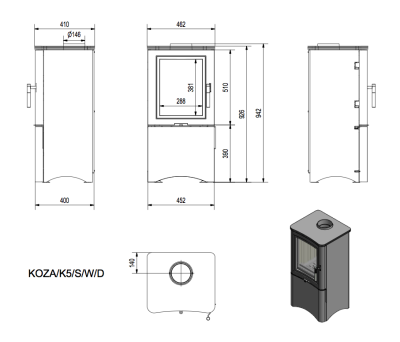  Печь-камин Kratki Koza K 5 S W D (Коза K 5 c закрытой нишей для дров) 