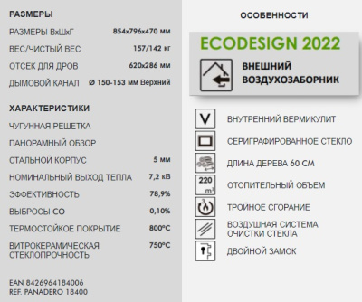 Дровяной камин PANADERO Maja S стальной