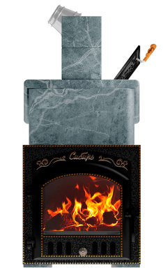  Премиальная банная печь "Сибирь-25" ЗК (дверка 545х545) в облицовке "Президент" талькомагнезит