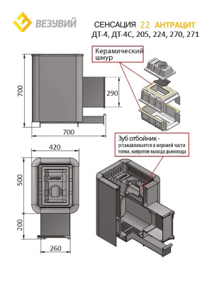 Чугунная банная печь Везувий Сенсация Антрацит 22 (ДТ-4С)