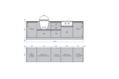 Кухня Astov BBQ № 17 (ширина 2840 мм)(готовое решение) Кухня Astov BBQ № 17 (ширина 2840 мм)(готовое решение)
