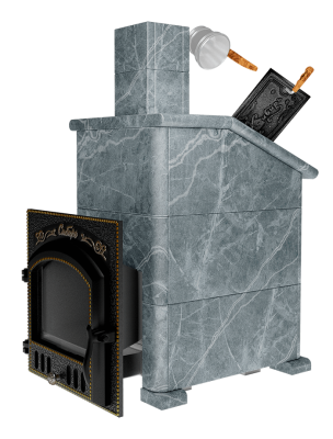  Премиальная банная печь "Сибирь-25" ЗК (дверка 545х545) в облицовке "Президент" талькомагнезит