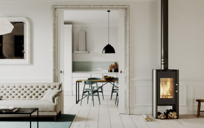  Печь-камин Defro HOME SOLUM LOG, 9кВт, белая сталь