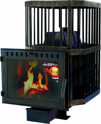 Чугунная банная печь НМК Сибирь-24 в сетке с панорамной дверцей Чугунная банная печь НМК Сибирь-24 в сетке с панорамной дверцей
