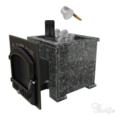  Премиальная чугунная банная печь "Сибирь 25" дверка 700*700 в облицовке Оптима, пироксенит