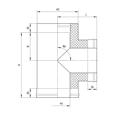 Сэндвич-тройник Феррум 90 град. (430/0,8 + оц.) диам.130х200 Сэндвич-тройник Феррум 90 град. (430/0,8 + оц.) диам.130х200