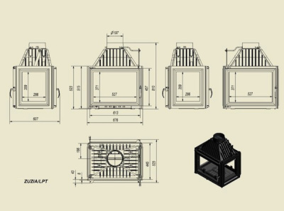 Чугунная топка Kratki Zuzia (стекло с четырех сторон) 