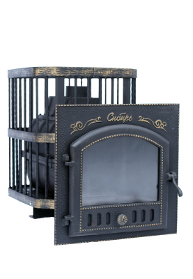  Чугунная банная печь НМК "Сибирь-24". Каминная дверца "Сибирь" 545х545 (сетка)