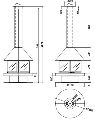 Дровяной камин ROCAL GALA центральный стальной