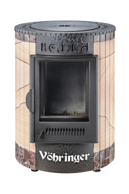  Печь Фёрингер отопительно-варочная "Нелжа" Окаменевшее дерево(перенесенный рисунок)/Россо Леванте